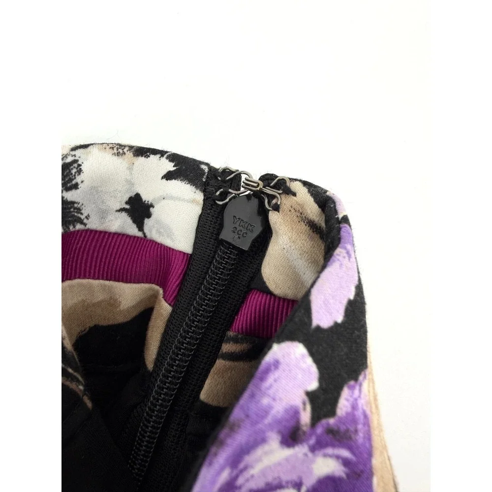 White House Black Market Pleated A Line Skirt Purple White Floral Pocket Women 4
